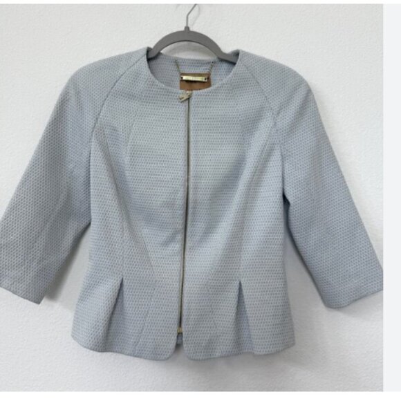 TED BAKER Dhiaa Textured Zip Jacket blazer Light Blue peplum size 3 nwot - Picture 1 of 11